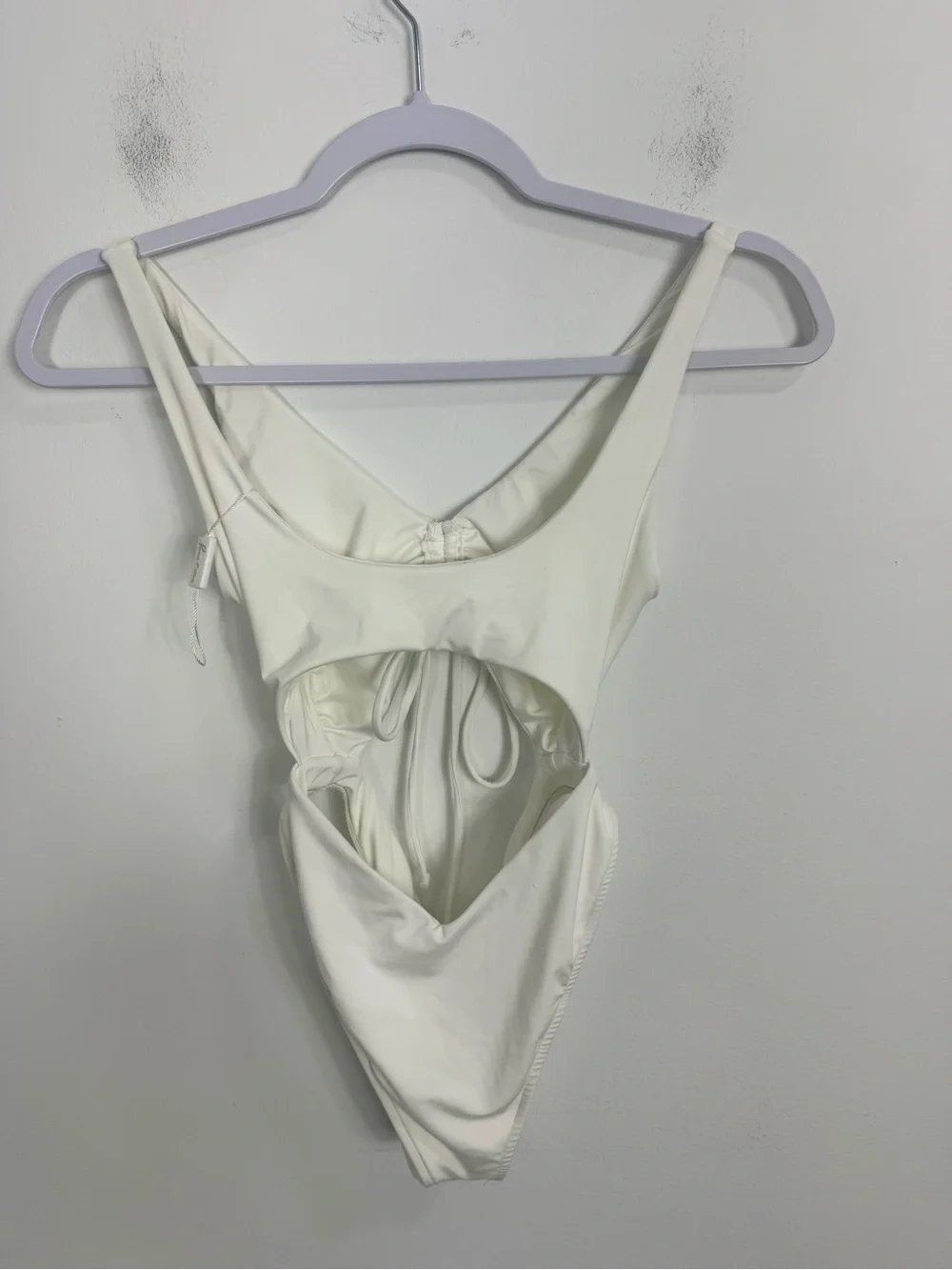 Frankies Bikinis White Cutout One Piece Swimsuit Ruched Tie Front Size XS